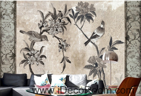 Image of European style retro floral flower bird painting wall art wall decor mural wallpaper wall IDCWP-000172