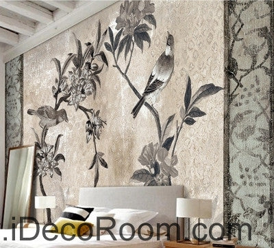 Image of European style retro floral flower bird painting wall art wall decor mural wallpaper wall  IDCWP-000172