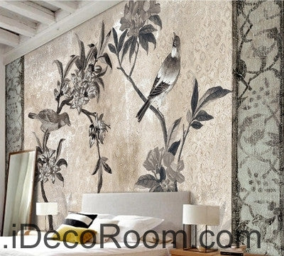 Image of European style retro floral flower bird painting wall art wall decor mural wallpaper wall IDCWP-000172