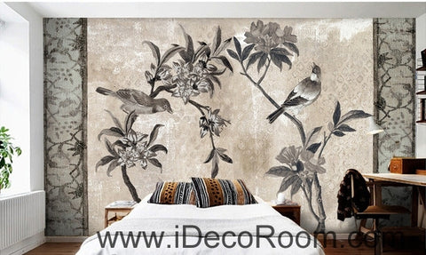 Image of European style retro floral flower bird painting wall art wall decor mural wallpaper wall IDCWP-000172