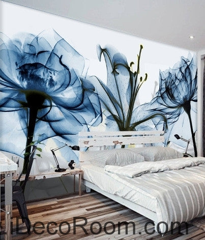 Image of Beautiful dream fresh and romantic blue bloom lily rose transparent flowers wall art wall decor mural wallpaper wall IDCWP-000173