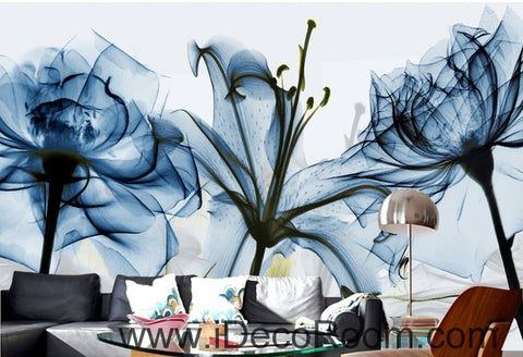 Image of Beautiful dream fresh and romantic blue bloom lily rose transparent flowers wall art wall decor mural wallpaper wall IDCWP-000173