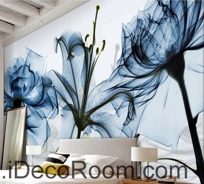 Image of Beautiful dream fresh and romantic blue bloom lily rose transparent flowers wall art wall decor mural wallpaper wall IDCWP-000173