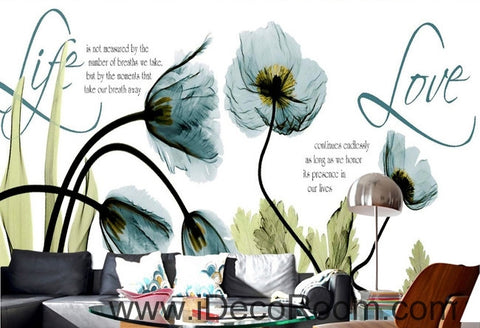 Image of Beautiful dream fresh blue bloom tulip poppy flowers transparent flowers wall art wall decor mural wallpaper wall IDCWP-000175