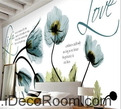 Image of Beautiful dream fresh blue bloom tulip poppy flowers transparent flowers wall art wall decor mural wallpaper wall IDCWP-000175