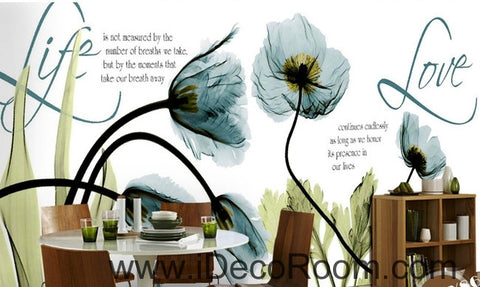 Image of Beautiful dream fresh blue bloom tulip poppy flowers transparent flowers wall art wall decor mural wallpaper wall IDCWP-000175
