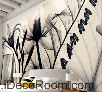 Image of Beautiful fantasy classic black and white transparent flowers lily art wall art wall decor mural wallpaper wall IDCWP-000176
