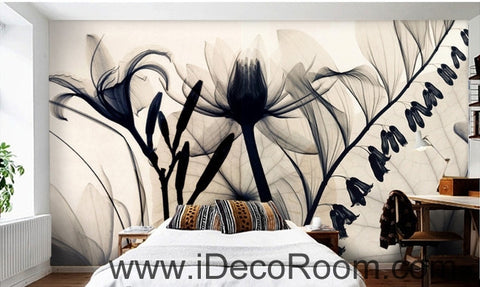 Image of Beautiful fantasy classic black and white transparent flowers lily art wall art wall decor mural wallpaper wall IDCWP-000176
