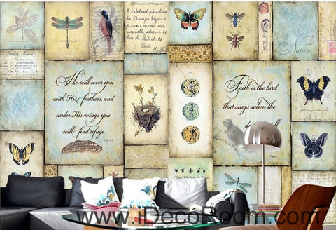 Image of Small fresh dragonfly butterfly bird bird English box painting wall art wall decor mural wallpaper wall IDCWP-000177