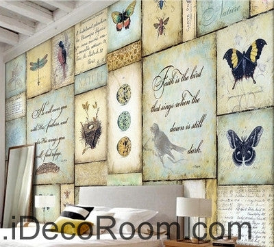 Image of Small fresh dragonfly butterfly bird bird English box painting wall art wall decor mural wallpaper wall IDCWP-000177