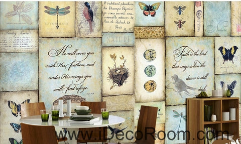 Image of Small fresh dragonfly butterfly bird bird English box painting wall art wall decor mural wallpaper wall IDCWP-000177