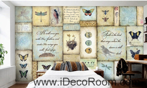 Image of Small fresh dragonfly butterfly bird bird English box painting wall art wall decor mural wallpaper wall IDCWP-000177