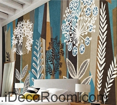 Image of Fresh national wind pattern flower chive flower eucalyptus oil painting effect wall art wall decor mural wallpaper wall IDCWP-000178