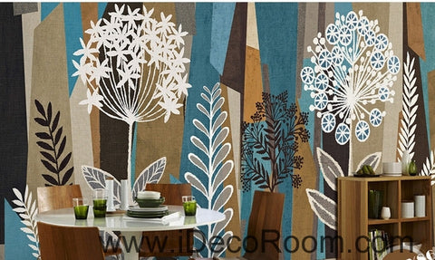 Image of Fresh national wind pattern flower chive flower eucalyptus oil painting effect wall art wall decor mural wallpaper wall IDCWP-000178