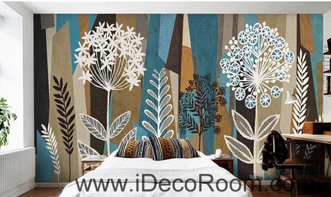 Image of Fresh national wind pattern flower chive flower eucalyptus oil painting effect wall art wall decor mural wallpaper wall IDCWP-000178