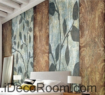 Image of European Style Retro Old Pattern Leaf Flower oil painting effect wall art wall decor mural wallpaper wall IDCWP-000179