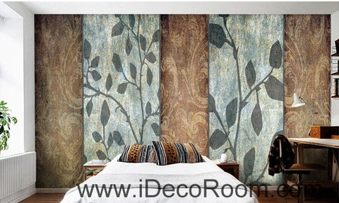 Image of European Style Retro Old Pattern Leaf Flower oil painting effect wall art wall decor mural wallpaper wall IDCWP-000179