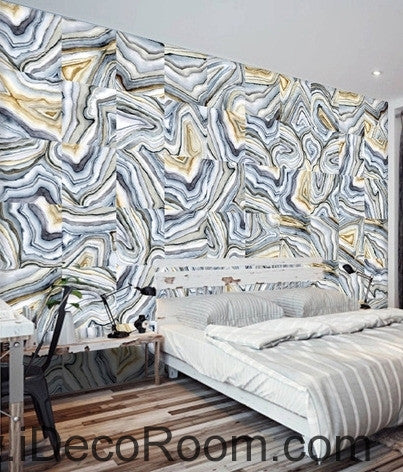 Image of Small fresh fantasy blue wood striped box spliced ??painting wall art wall decor mural wallpaper wall IDCWP-000180