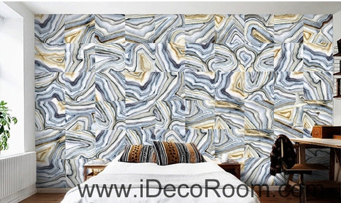 Image of Small fresh fantasy blue wood striped box spliced ??painting wall art wall decor mural wallpaper wall IDCWP-000180