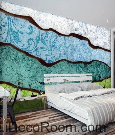 Image of Fresh and beautiful blue pattern black lines abstract waves wall art wall decor mural wallpaper wall IDCWP-000181