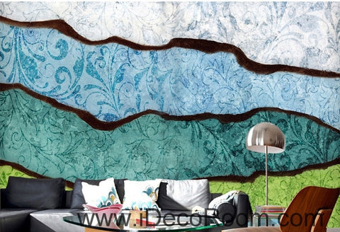 Image of Fresh and beautiful blue pattern black lines abstract waves wall art wall decor mural wallpaper wall IDCWP-000181