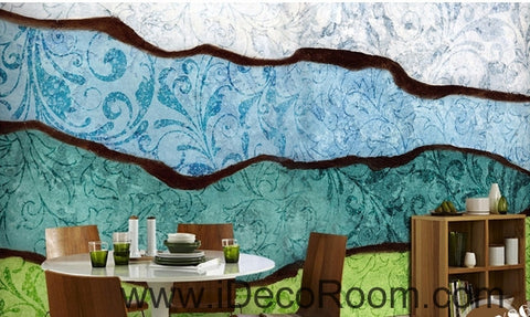 Image of Fresh and beautiful blue pattern black lines abstract waves wall art wall decor mural wallpaper wall IDCWP-000181