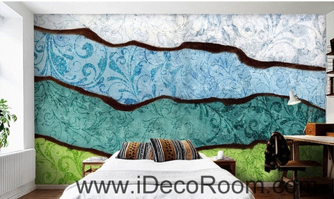 Image of Fresh and beautiful blue pattern black lines abstract waves wall art wall decor mural wallpaper wall IDCWP-000181