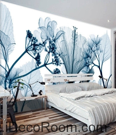 Image of Beautiful dream fresh blue eucalyptus flowers lily flowers transparent wall art wall decor mural wallpaper wall IDCWP-000185