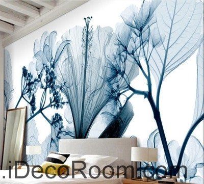 Image of Beautiful dream fresh blue eucalyptus flowers lily flowers transparent wall art wall decor mural wallpaper wall IDCWP-000185