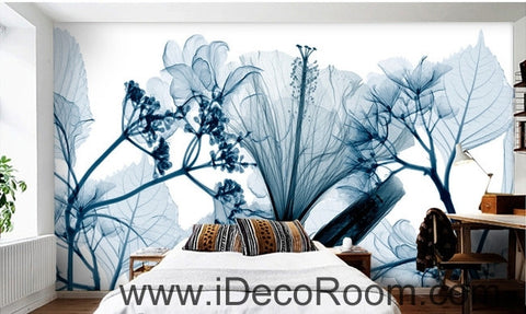 Image of Beautiful dream fresh blue eucalyptus flowers lily flowers transparent wall art wall decor mural wallpaper wall IDCWP-000185