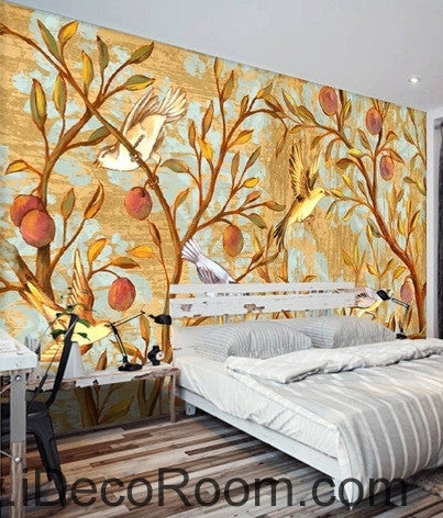 Image of Beautiful dream gold happy on the branches of the bird magpie oil painting effect wall art wall decor mural wallpaper wall IDCWP-000186