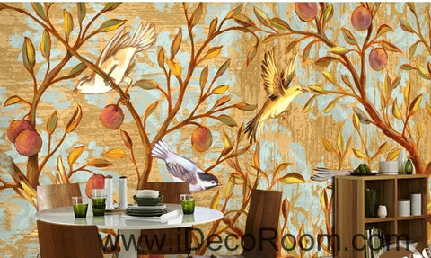Image of Beautiful dream gold happy on the branches of the bird magpie oil painting effect wall art wall decor mural wallpaper wall IDCWP-000186