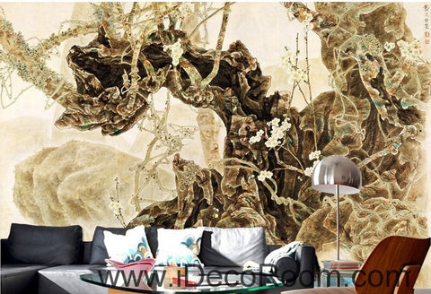 Image of European retro retro art old tree root tree branch oil painting effect wall art wall decor mural wallpaper wall IDCWP-000187