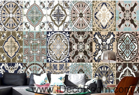 Image of Retro ethnic pattern box splice painting wall art wall decor mural wallpaper wall IDCWP-000191
