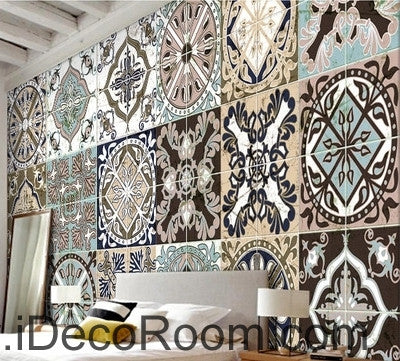 Image of Retro ethnic pattern box splice painting wall art wall decor mural wallpaper wall IDCWP-000191