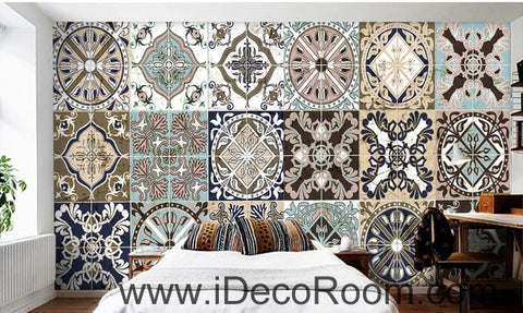 Image of Retro ethnic pattern box splice painting wall art wall decor mural wallpaper wall IDCWP-000191