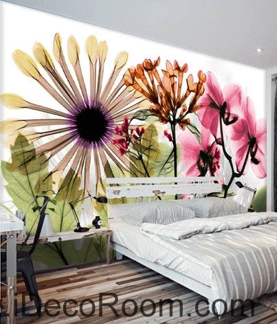 Image of Beautiful dream fresh colorful flowers daisy transparent flowers wall art wall decor mural wallpaper wall IDCWP-000202