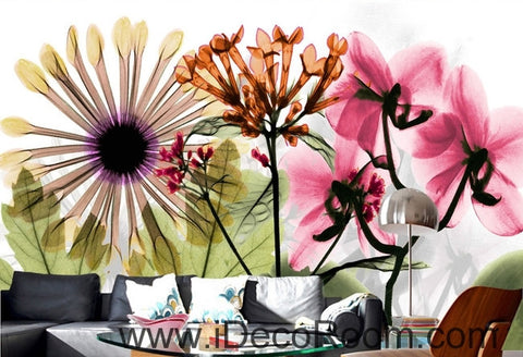 Image of Beautiful dream fresh colorful flowers daisy transparent flowers wall art wall decor mural wallpaper wall IDCWP-000202