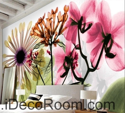 Image of Beautiful dream fresh colorful flowers daisy transparent flowers wall art wall decor mural wallpaper wall IDCWP-000202
