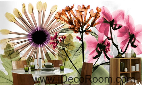 Image of Beautiful dream fresh colorful flowers daisy transparent flowers wall art wall decor mural wallpaper wall IDCWP-000202