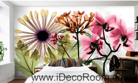Image of Beautiful dream fresh colorful flowers daisy transparent flowers wall art wall decor mural wallpaper wall IDCWP-000202