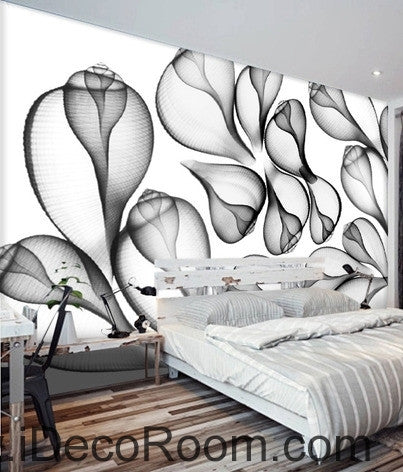 Image of Beautiful dream black and white art transparent leaf flower wall art wall decor mural wallpaper wall paper IDCWP-000205