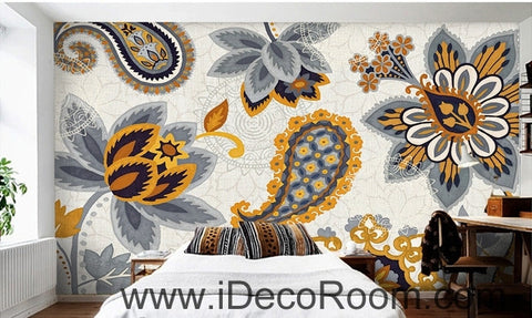 Image of European Style Retro Floral Flower National Wind oil painting effect wall art wall decor mural wallpaper wall IDCWP-000206