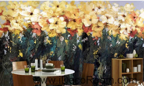 Image of Beautiful fantasy abstract blooming yellow flowers flower oil painting effect wall art wall decor mural wallpaper wall IDCWP-000208