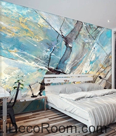 Image of Fresh blue abstract lines stains stains painted wall art wall decor mural wallpaper wall IDCWP-000210