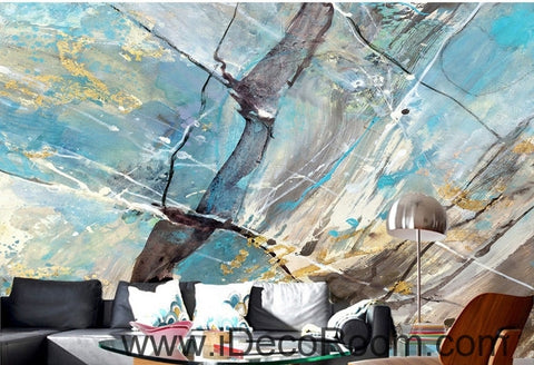 Image of Fresh blue abstract lines stains stains painted wall art wall decor mural wallpaper wall IDCWP-000210