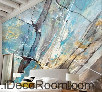 Image of Fresh blue abstract lines stains stains painted wall art wall decor mural wallpaper wall IDCWP-000210