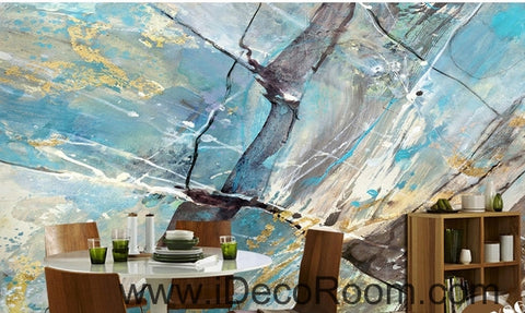 Image of Fresh blue abstract lines stains stains painted wall art wall decor mural wallpaper wall  IDCWP-000210