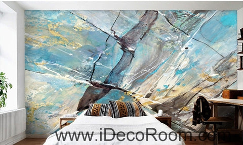 Image of Fresh blue abstract lines stains stains painted wall art wall decor mural wallpaper wall IDCWP-000210