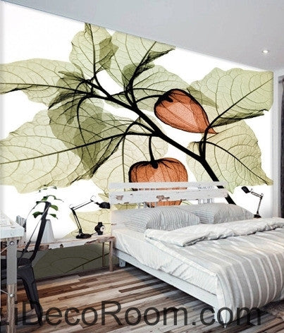 Image of Beautiful dream fresh green leaves orange lantern flowers transparent flowers background IDCWP-000211